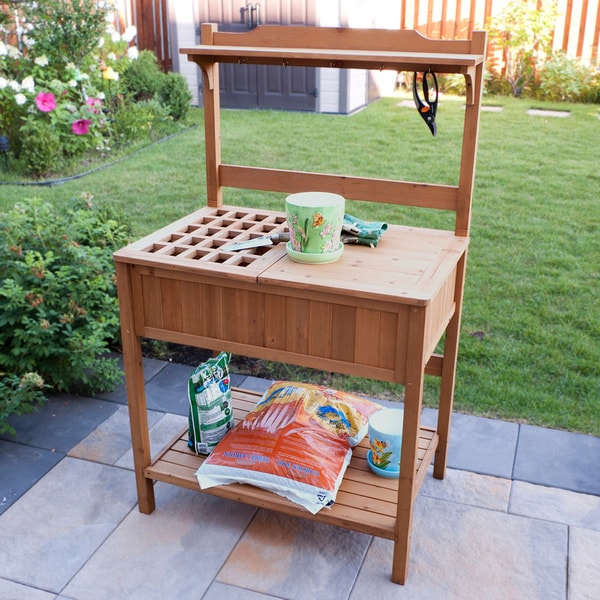 Merry Products Wood Potting Bench with Recessed Storage 