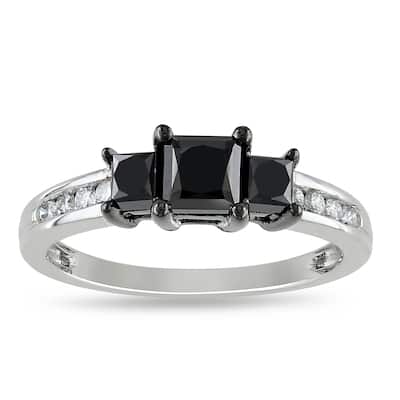 Miadora 10k White Gold 1 1/2ct TDW Princess-cut Black and White Diamond Ring
