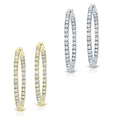 Auriya 14k Gold 2 carat TW Medium Diamond Hoop Earrings - 1.29-inch (J-K, I1-I2)