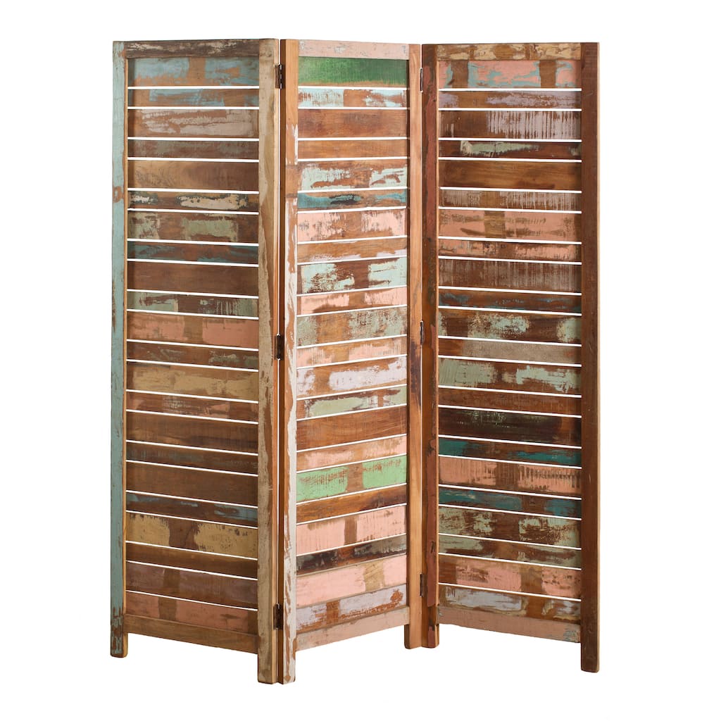 Reclaimed Wood Three-Panel Screen (India) - 21 x 71
