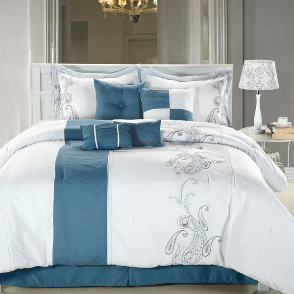Ann Harbor 8 piece Blue/white Comforter Set