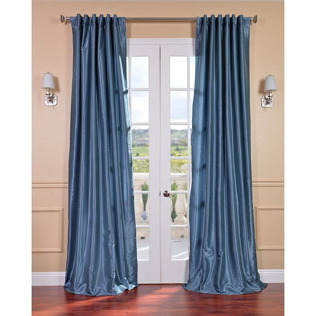 Provencial Blue Vintage Faux Dupioni Silk Curtain Panel