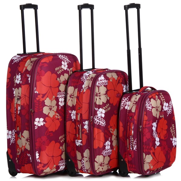 Chicane 3-piece Red Flower Expandable Hardside Luggage Set - 14261231 ...