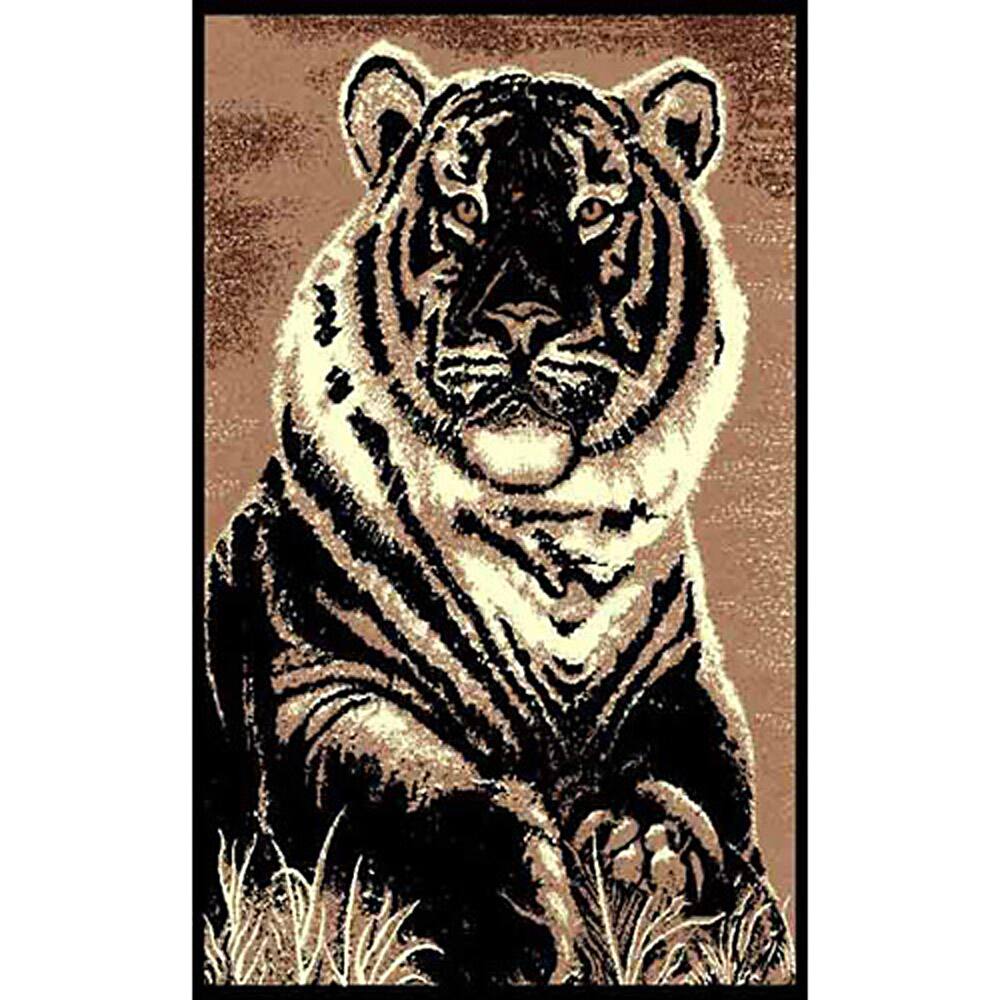 African Adventure Sitting Tiger Area Rug (5' x 7') - 5' x 7'