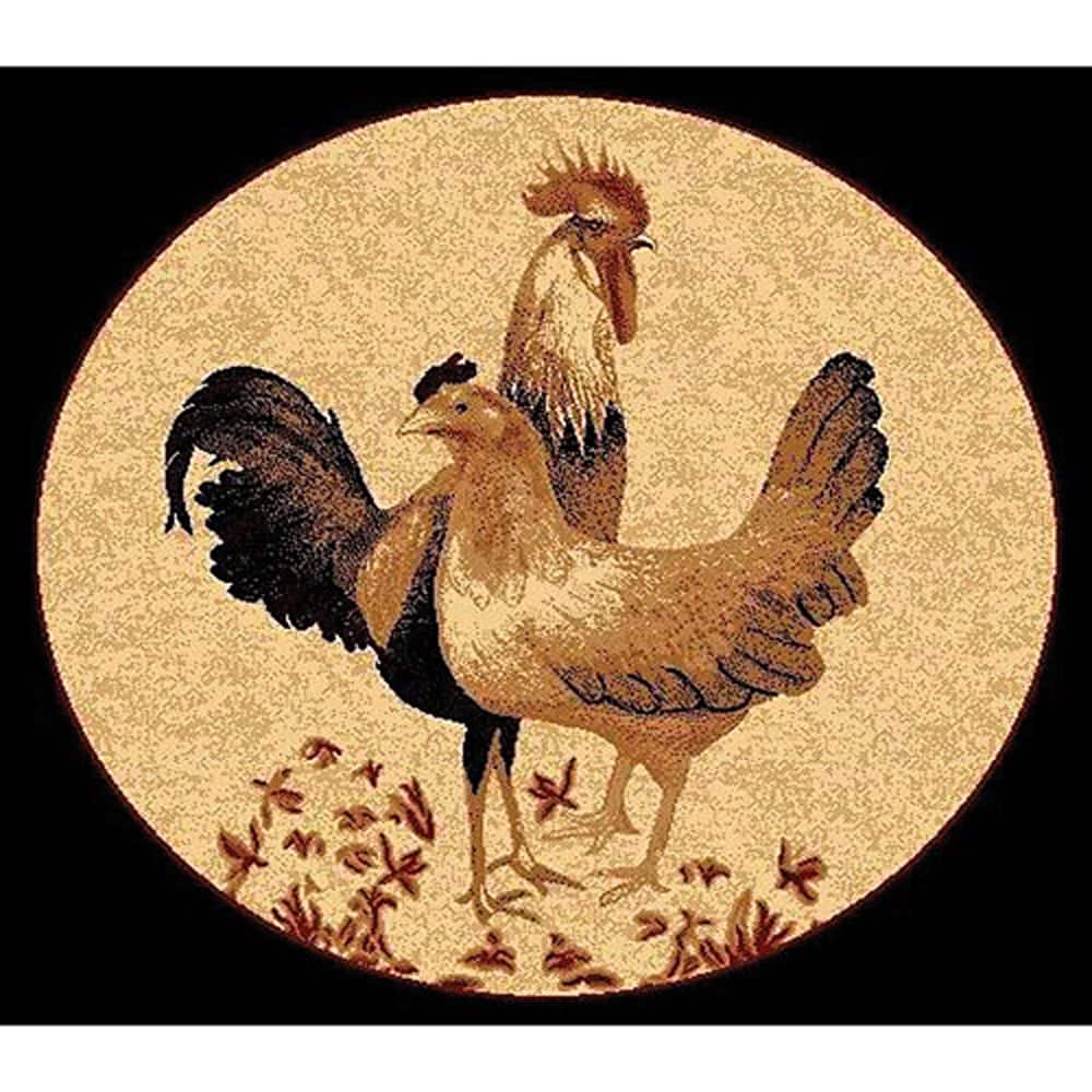 African Adventure Rooster Black Area Rug (5' x 7')