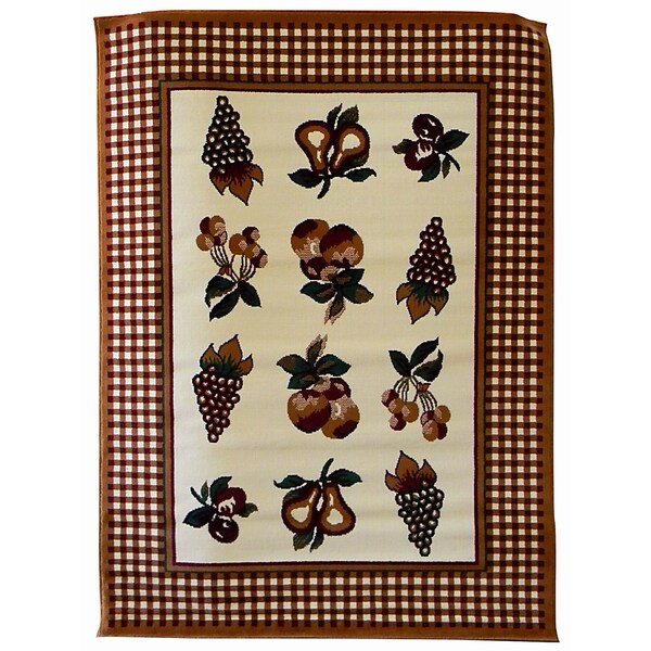 African Adventure Fruit & Checker Border Area Rug (5' x 7') 5x8   6x9 Rugs