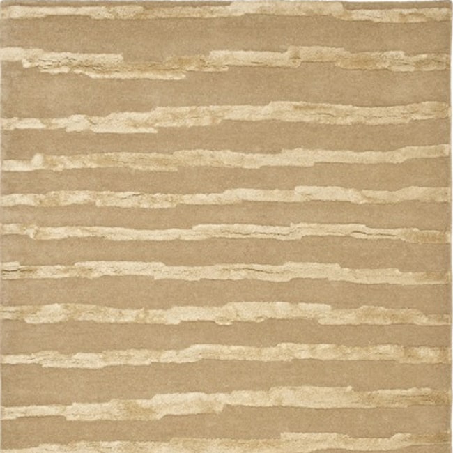 Handmade Soho Stripes Beige/ Gold New Zealand Wool Rug (8 Square)