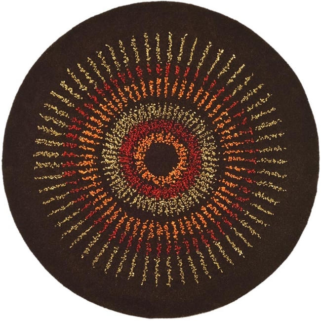 Handmade Deco Explosions Brown/ Multi N. Z. Wool Rug (8 Round)