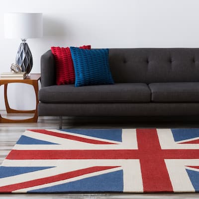 Hand-tufted Contemporary Union Jack Red Cosmic Abstract Area Rug - 8' Round/Surplus