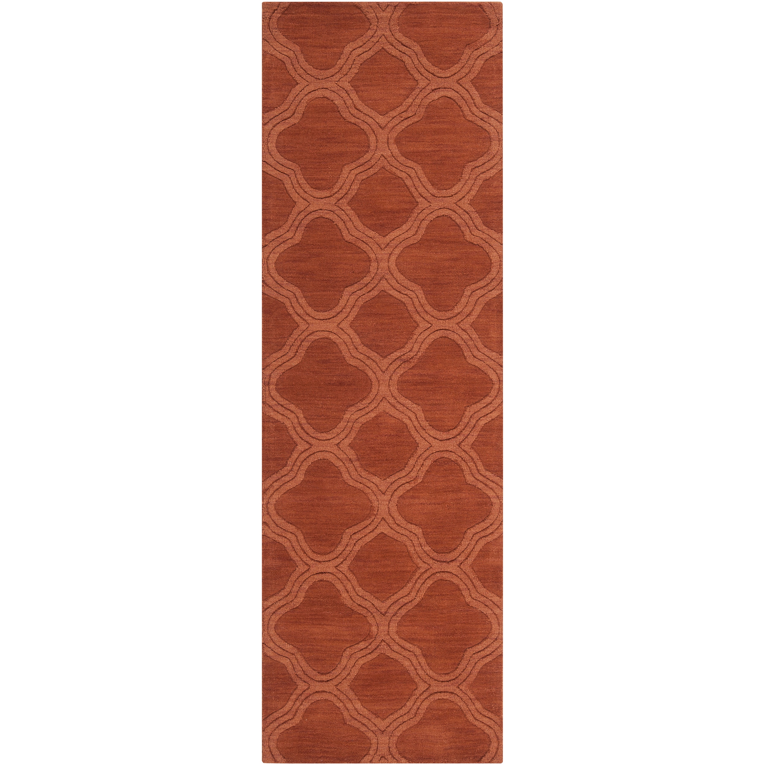 Hand crafted Orange Lattice Mantra Wool Rug (26 X 8)