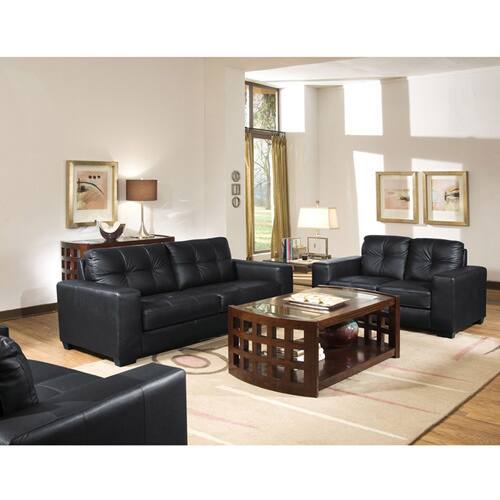 Whitney Modern Black Leather Sofa and Loveseat Set