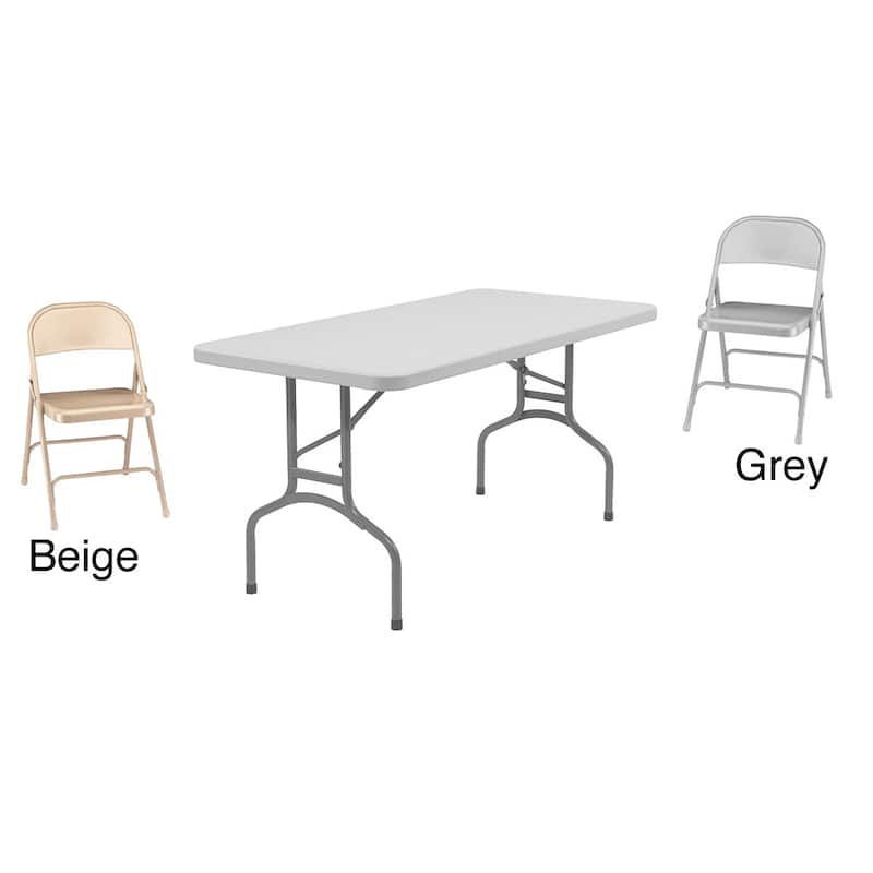 NPS 60-inch Folding Table and Chairs Set - Brown Finish - Beige