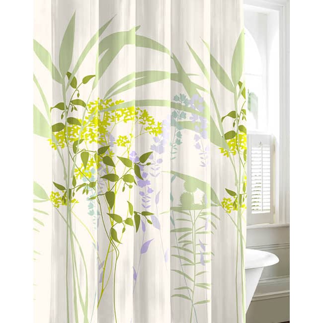 City Scene Mixed Floral Shower Curtain - White/Green