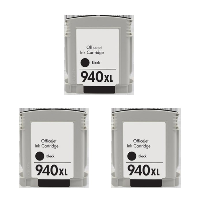 Hewlett Packard 940XL Black Ink Cartridges (Pack of 3) (Remanufactured)