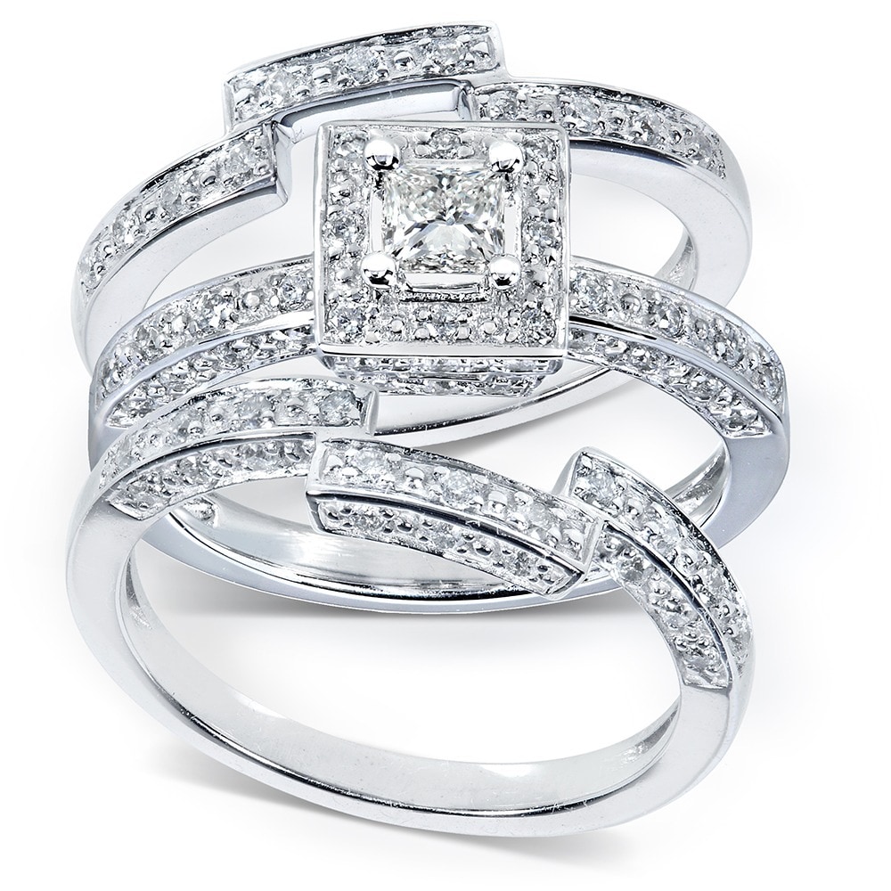 Annello 14k Gold 4 5ct TDW Diamond 3 Piece Halo Bridal Ring Set H I I1 I2 F25b7e2e F7df 4745 Ae68 1c1ea77fb062 