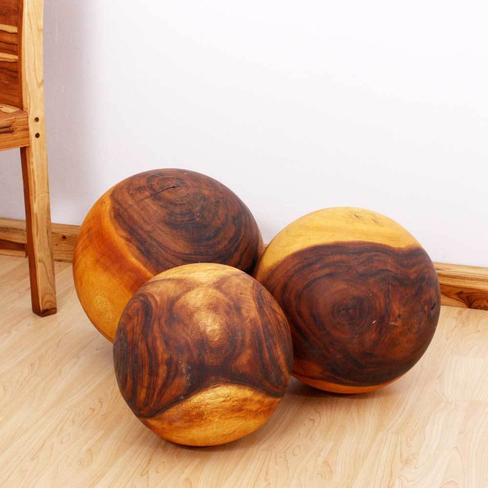 Set of Three Monkey Pod Wood Decorative Wood Ball (Thailand)