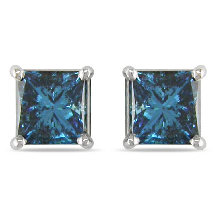 Miadora 14k White Gold Princess Blue Diamond Stud Earrings
