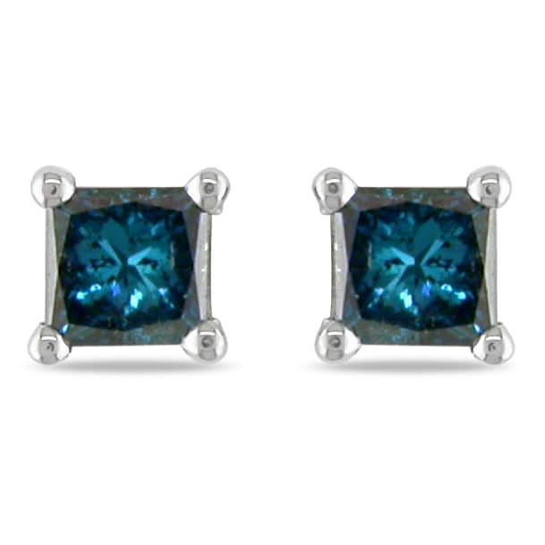 Miadora 14k White Gold Princess Blue Diamond Stud Earrings