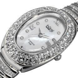 Burgi Women's Diamond Oval Quartz Silver-Tone Bracelet Watch
