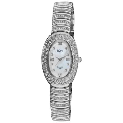 Burgi Women's Diamond Oval Quartz Silver-Tone Bracelet Watch