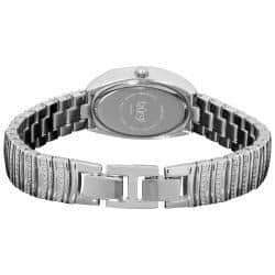 Burgi Women's Diamond Oval Quartz Silver-Tone Bracelet Watch