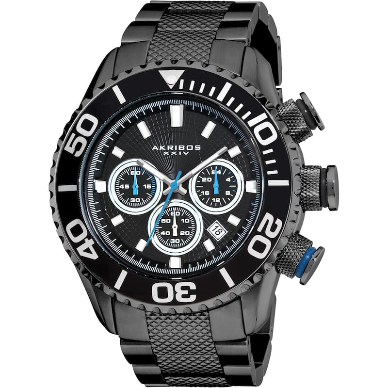 Stainless-steel Akribos Men's Large Diver's Chronograph Black Bracelet Watch
