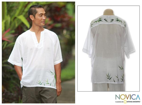 Men's Cotton 'Bamboo Jungle' Shirt (Indonesia) Novica Men's Clothing