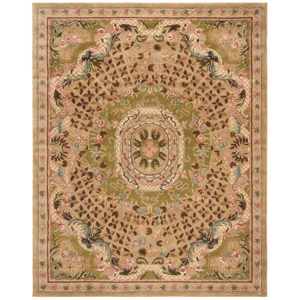 Safavieh Handmade Classic Empire Taupe/ Light Green Wool Rug - 9'6" x 13'6"