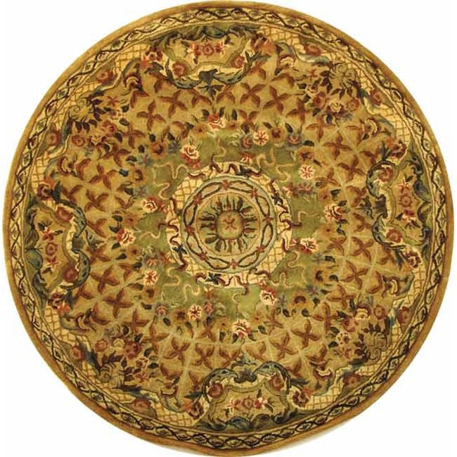 Handmade Classic Empire Taupe/ Light Green Wool Rug (6 Round)