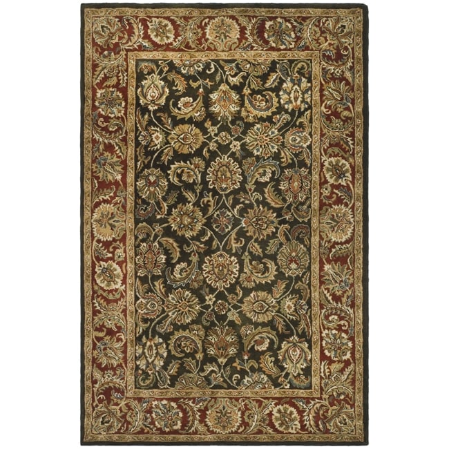 Handmade Classic Dark Olive/ Red Wool Rug (96 X 136)