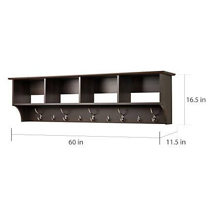 Everett Espresso 60-inch Wide Hanging Entryway Shelf