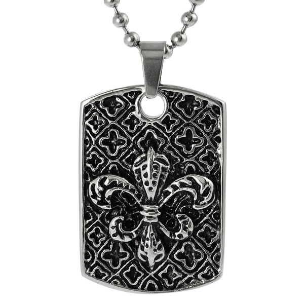 Journee Collection Stainless Steel Fleur de Lis Tag Necklace Journee Collection Men's Necklaces