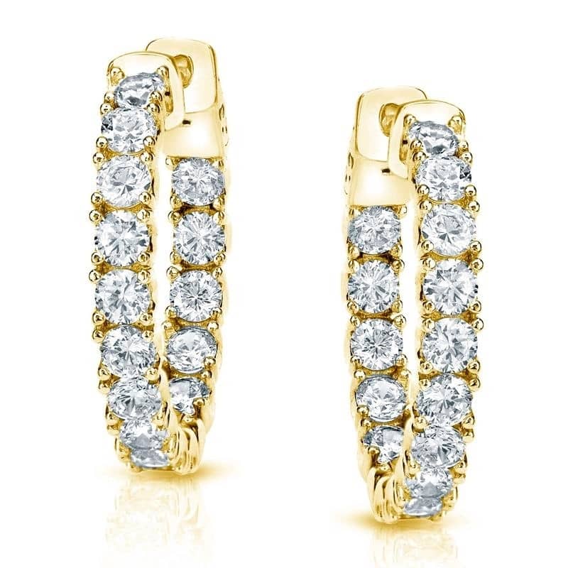 Auriya 14k Gold 3 carat TW Small to Large Diamond Hoop Earrings - Small (0.86-inch) - Yellow Gold