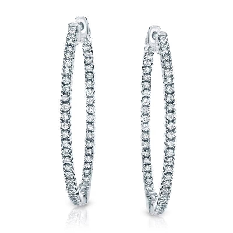Auriya 14k Gold 3 carat TW Small to Large Diamond Hoop Earrings - Large (2.28-inch) - White Gold