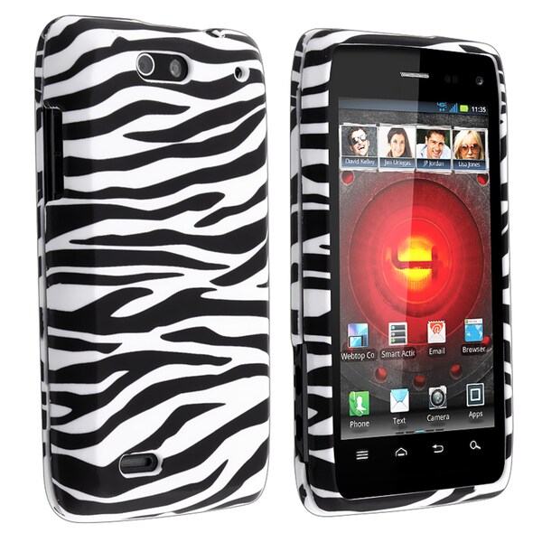 Shop Black/ White Zebra Snap-on Rubber Coated Case for Motorola Droid 4/ 4G - Free Shipping On