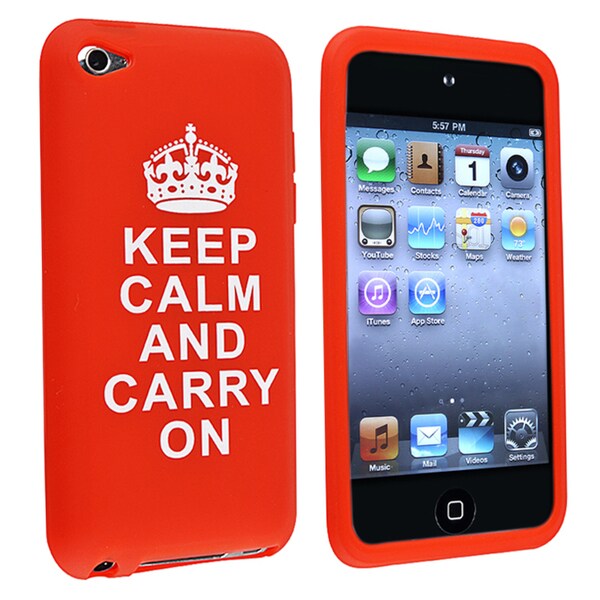 INSTEN Red Soft Silicone Skin iPod Case Cover with Quote for Apple iPod Touch Generation 4