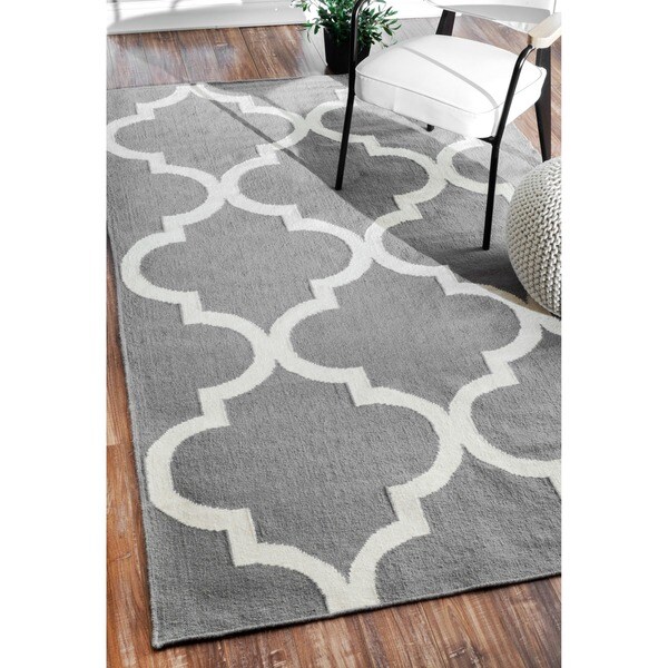 nuLOOM Handmade Flatweave Moroccan Trellis Grey Wool Rug (5' x 8