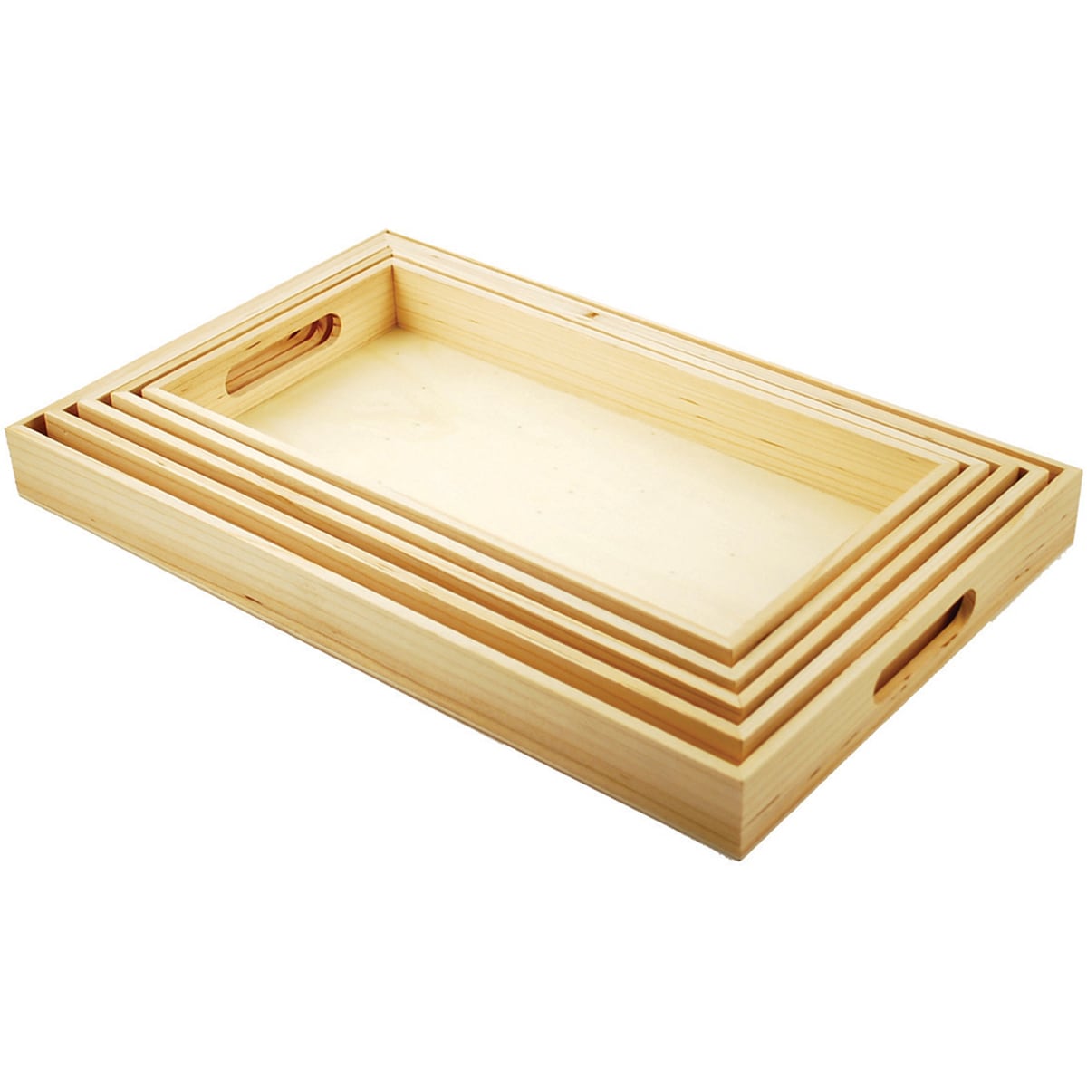 Paintable Wooden Tray Set W/handles 5/set