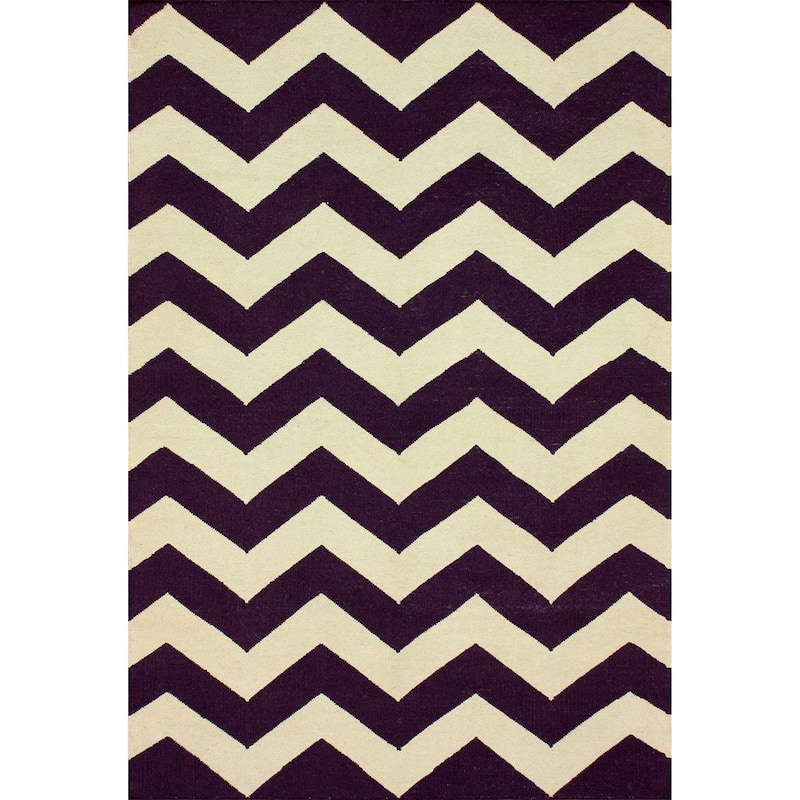 Brooklyn Rug Co Handmade Flatweave Chevron Wool Area Rug - 2'6" x 10' Runner - Blue