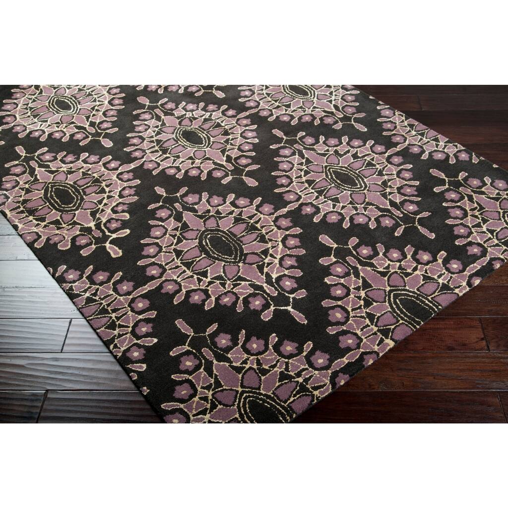 Hand-tufted Grey Mandarine Damask Floral Wool Area Rug - 2'6" x 8' Runner