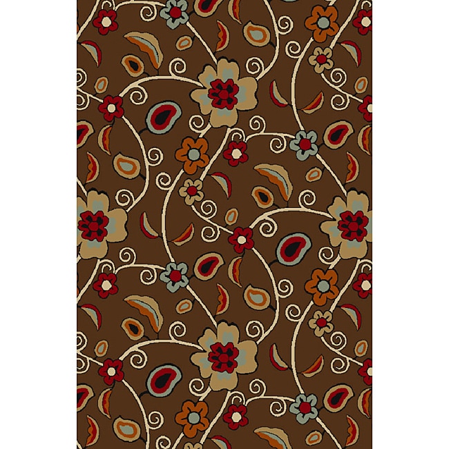 Jewel Floral Brown Non skid Rug (1 8 X 411)