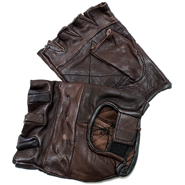 leather fingerless gloves brown