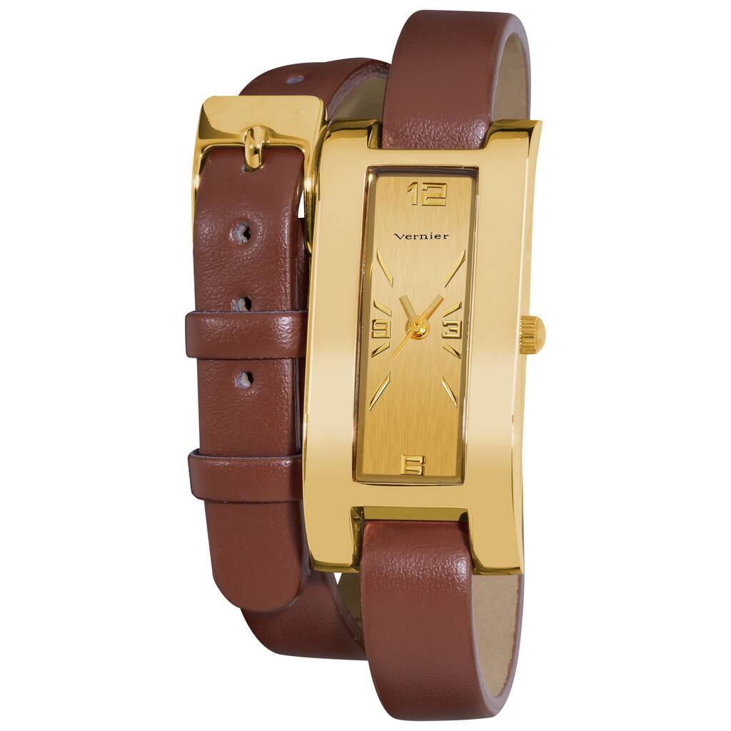 Vernier Women's Gold Tone V111-05 Brown Double Wrap Watch