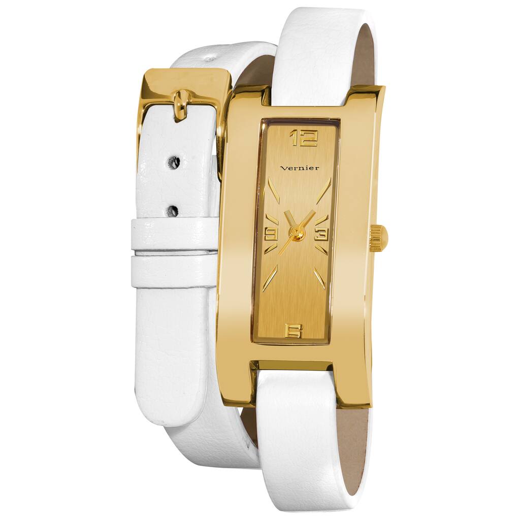 Vernier Women's Gold Tone V111-05 White Double Wrap Watch