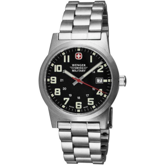 Wenger Men's Classic Field Black Dial Stainless Steel Bracelet Watch ...