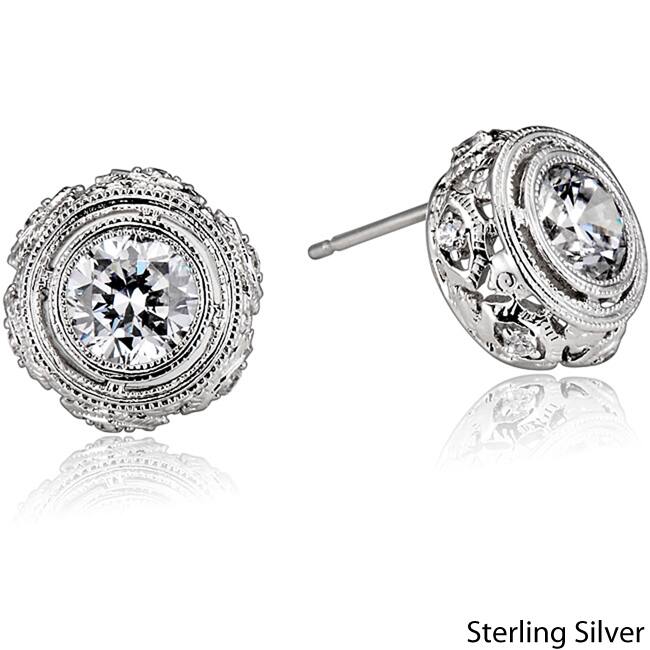 Collette Z Sterling Silver Clear Cubic Zirconia Filigree Earrings