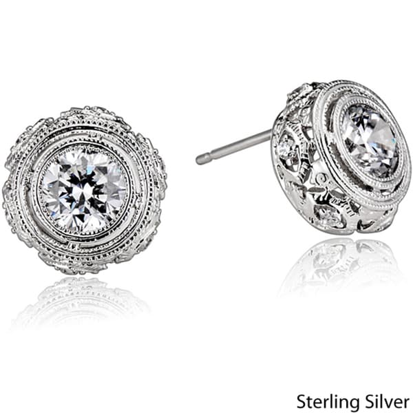 Collette Z Sterling Silver Clear Cubic Zirconia Filigree Earrings Collette Z Cubic Zirconia Earrings