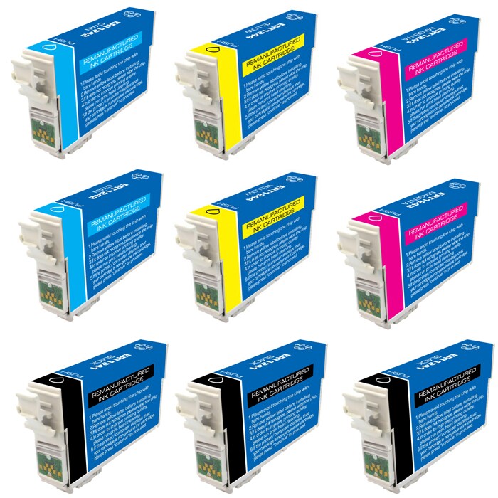 Epson T124100-T124400 T124 Black/Colored Ink Cartridges (Pack of 9) (Remanufactured)