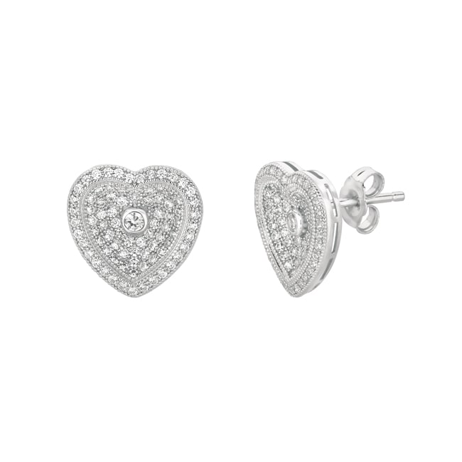 Sterling Silver Clear Cubic Zirconia Heart-shaped Stud Earrings