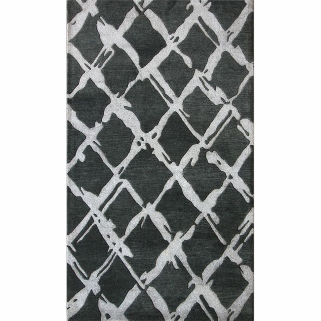 Nuloom Handmade Moroccan Trellis Charcoal Wool/ Faux Silk Rug (76 X 96)